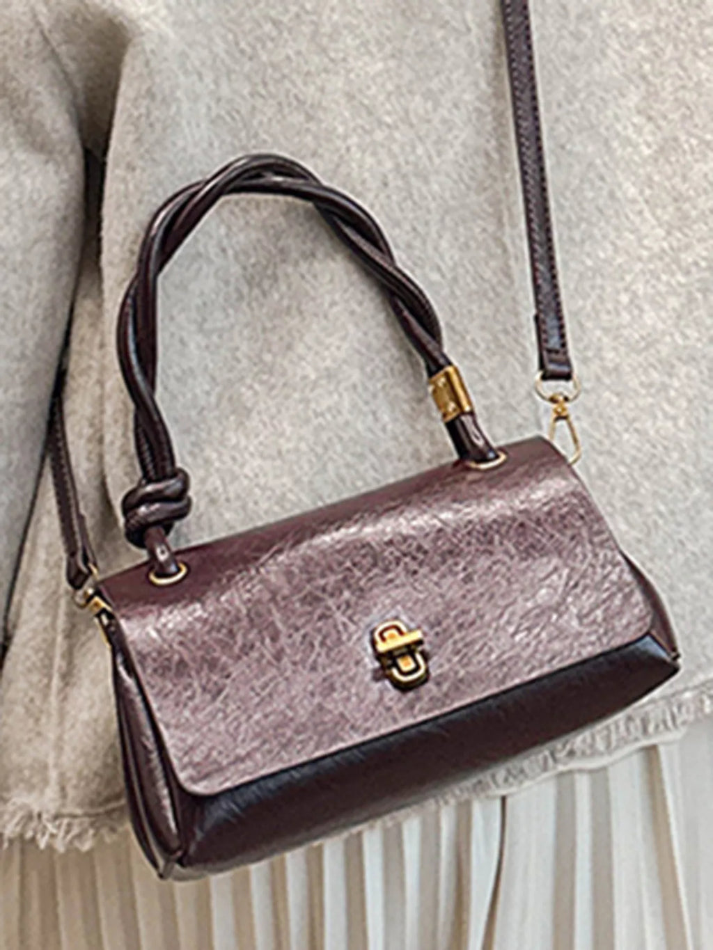 Twisted Handle Flap Crossbody Bag