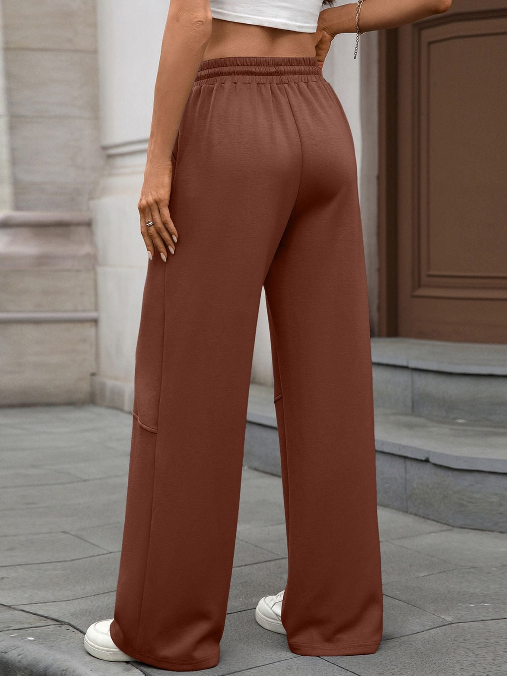 Drawstring High Waist Wide Leg Casual Pants