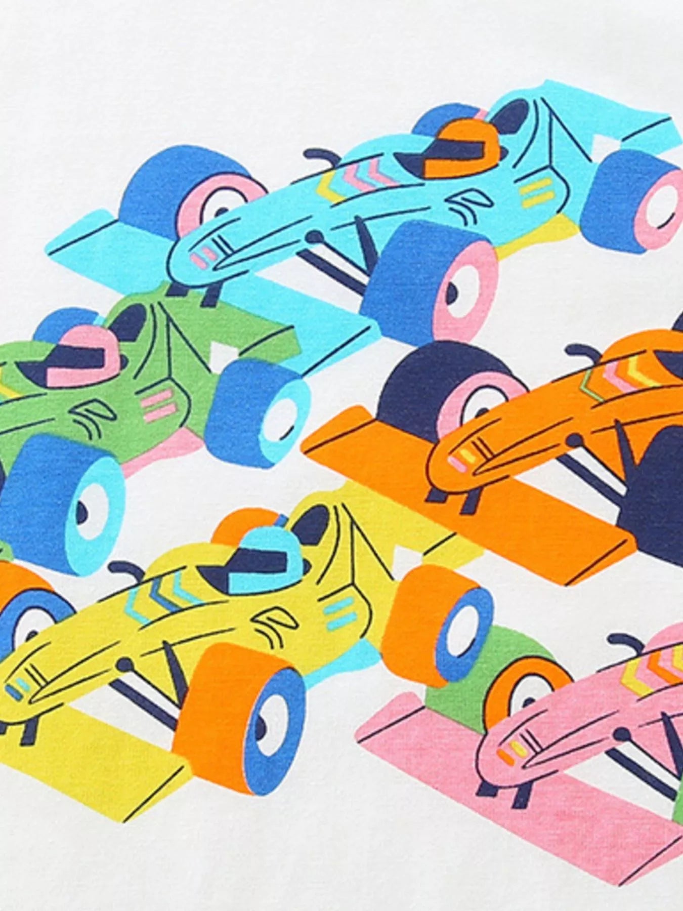 Children's Racing Car Graphic Round Neck T-Shirt