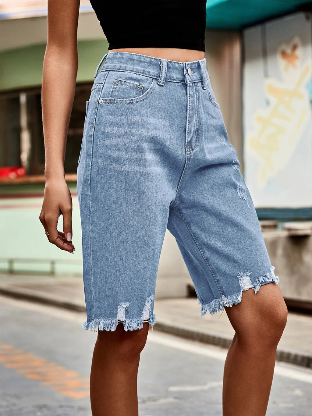 Raw Hem Denim Shorts