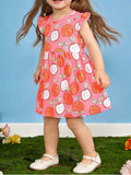 Children's Apple Print Ruffle Sleeve Casual Dress
