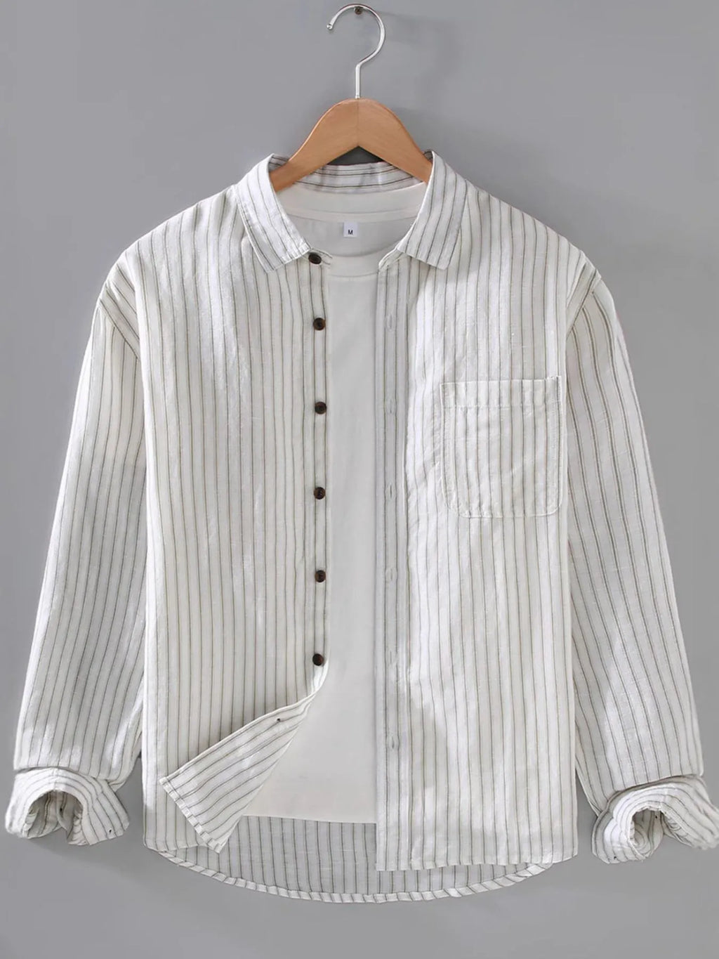 Men's Plus Size Striped Button-Up Shirt with Chest Pocket