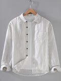 Men's Plus Size Striped Button-Up Shirt with Chest Pocket