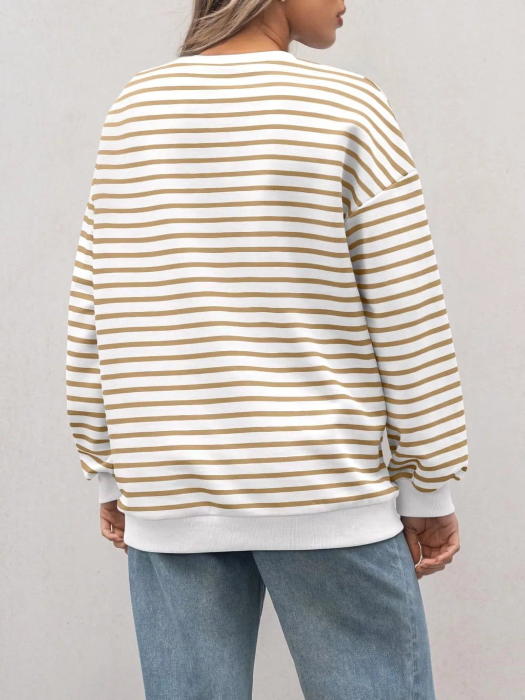 Striped Round Neck Oversized Casual Sweatshirt