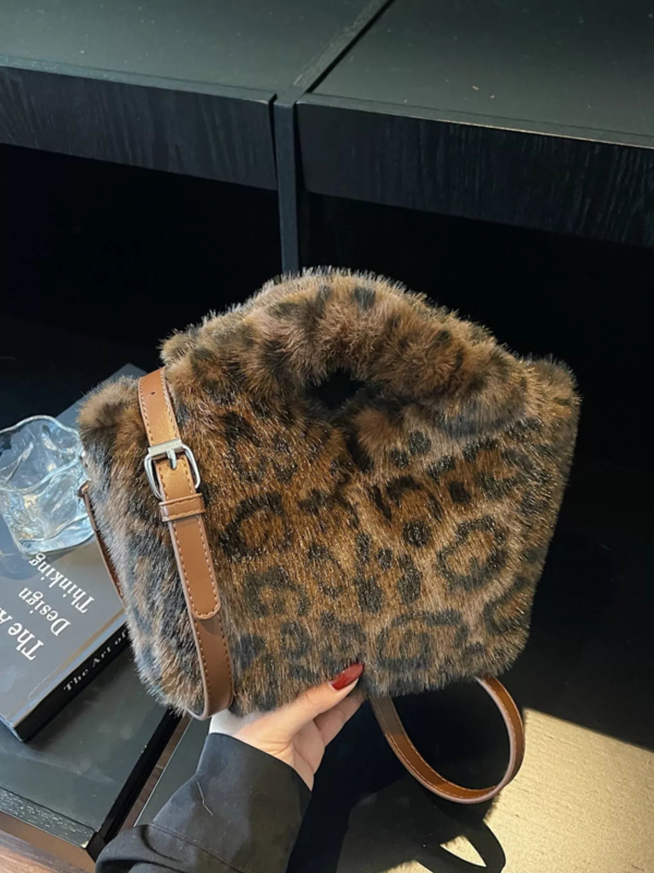 Leopard Plush Crossbody Bag