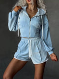 Zip Up Hooded Outerwear and Shorts Set