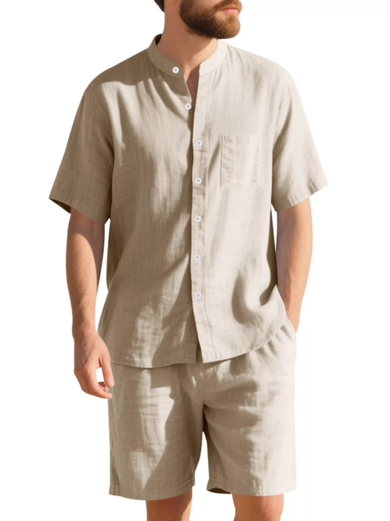 Men's Full Size Casual Short Sleeve Shirt and Shorts Set Plus Size
