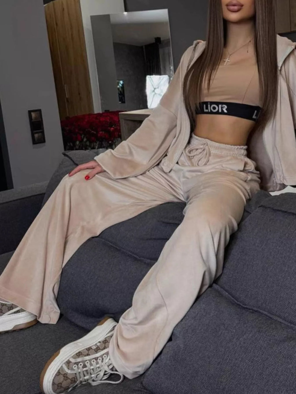 Zip Up Cropped Outerwear and Pants Set