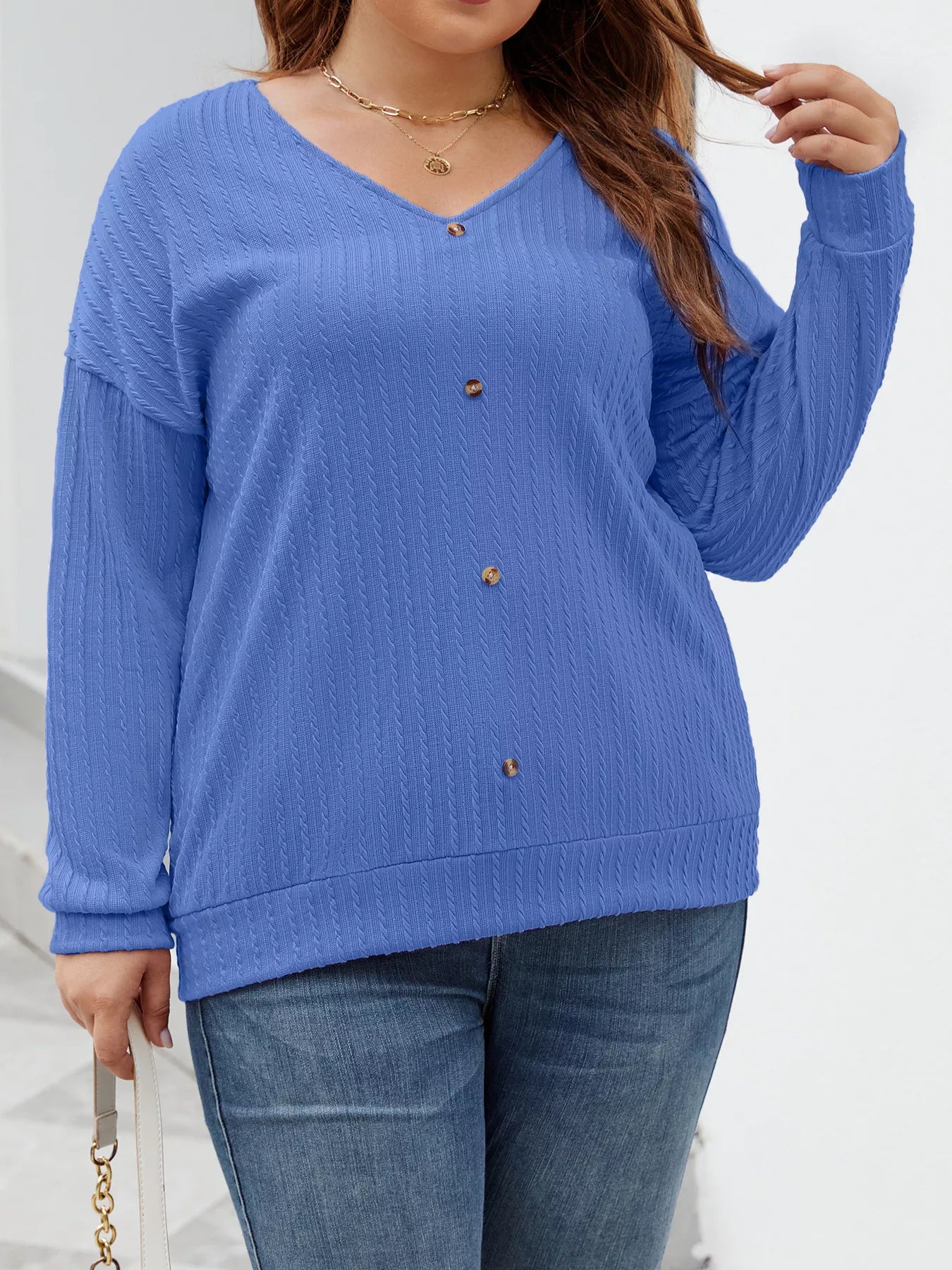 Plus Size V-Neck Dropped Shoulder Blouse