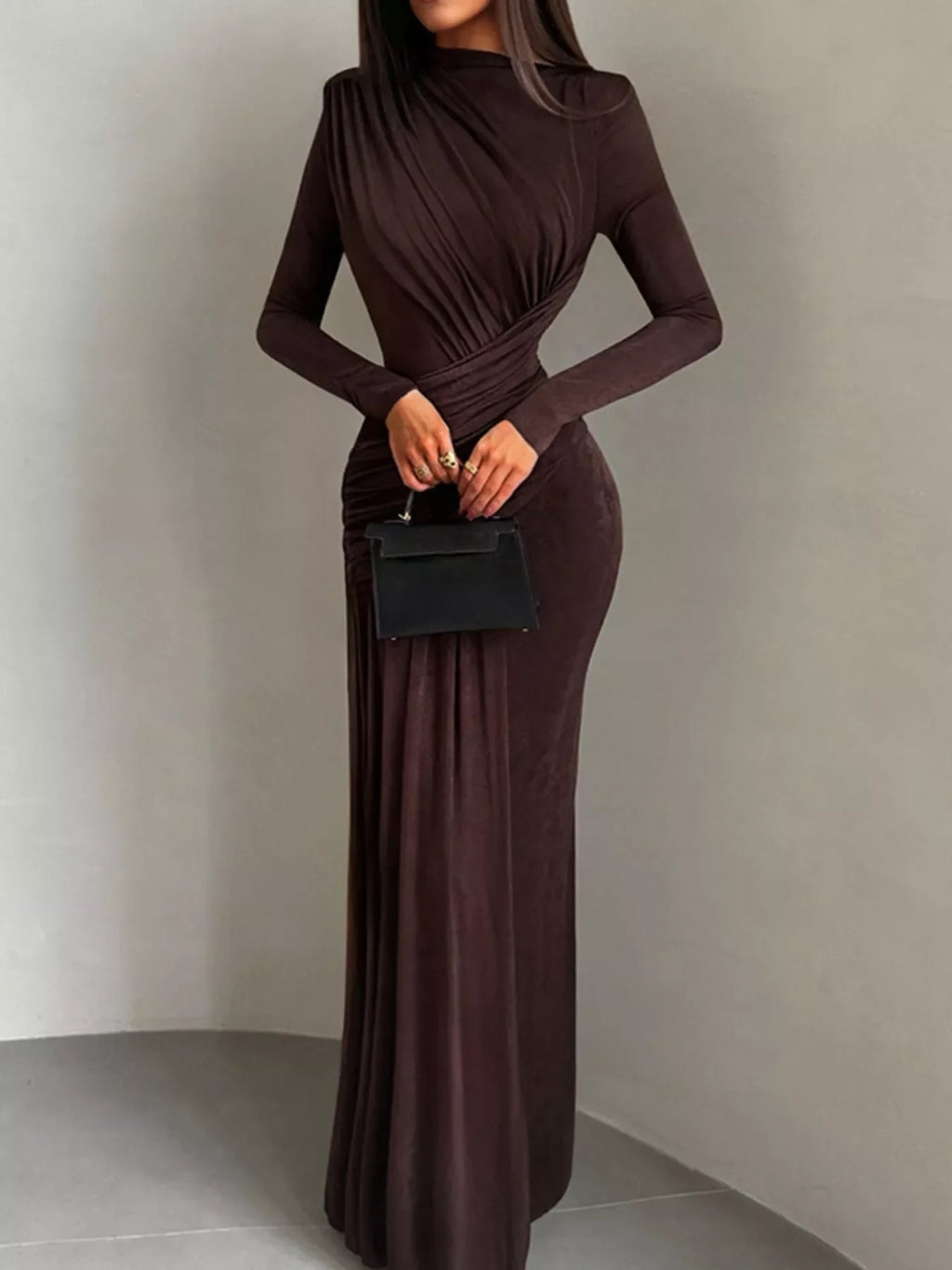 Ruched Long Sleeve Maxi Dress