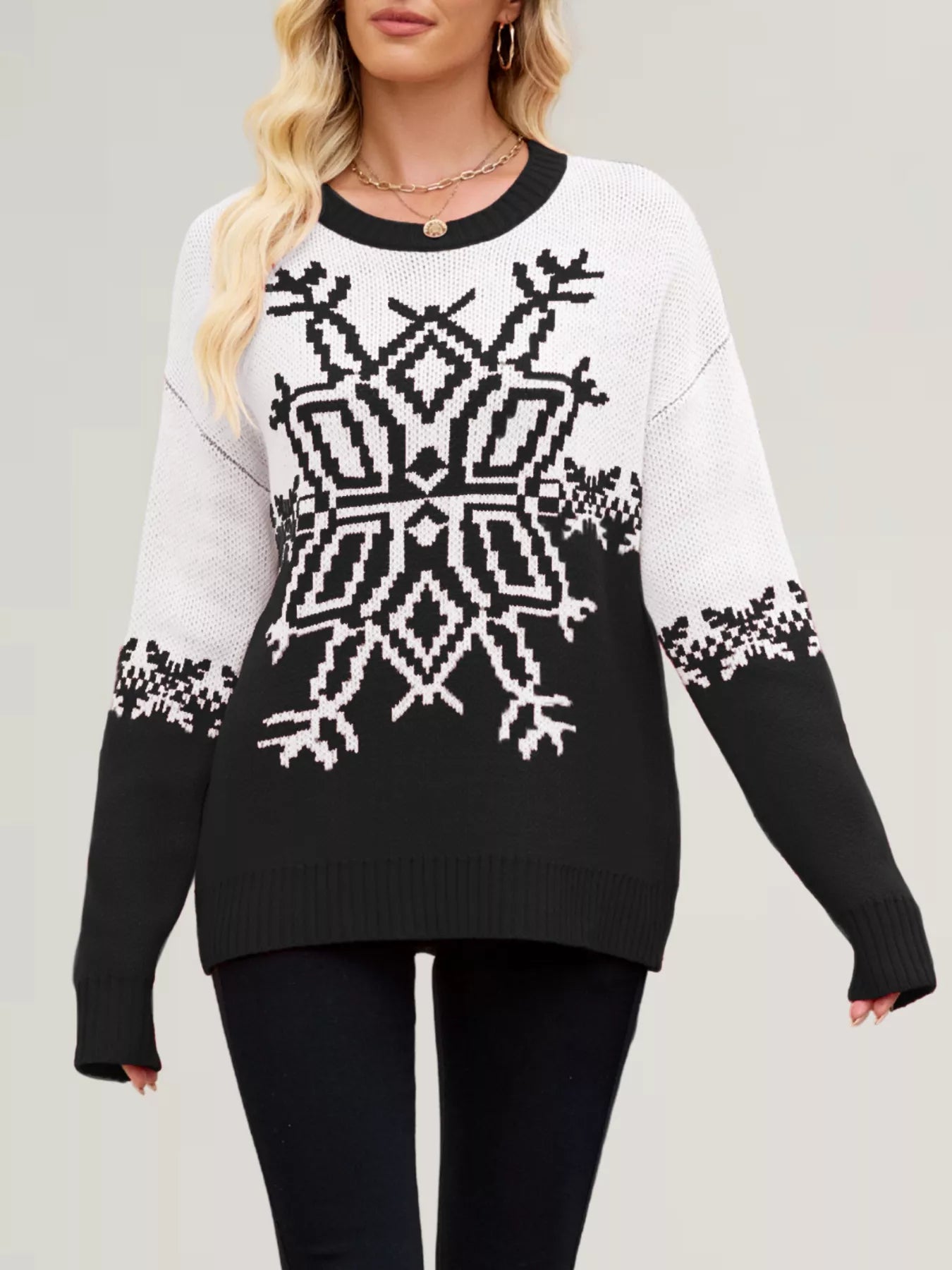 Christmas Snowflake Round Neck Sweater