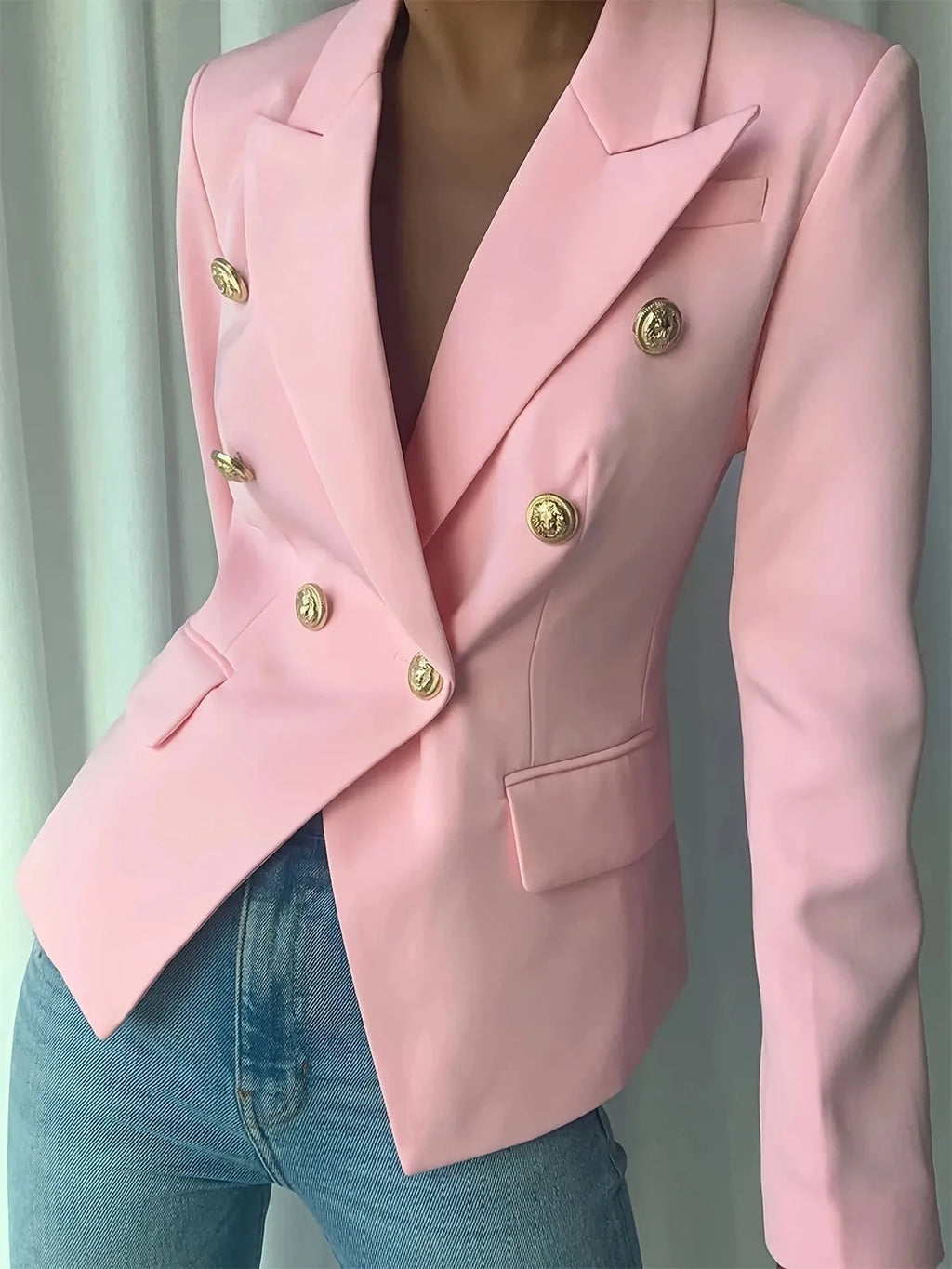 Decor Button Lapel Collar Blazer