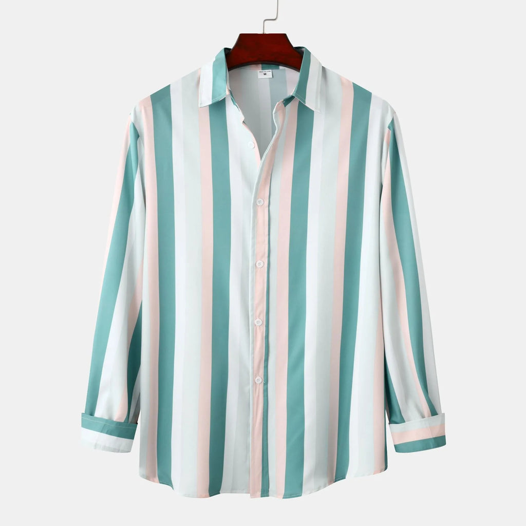 Men's Striped Button-Down Long Sleeve Shirt