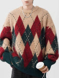 Men's Plus Size Argyle Knit Round Neck Sweater