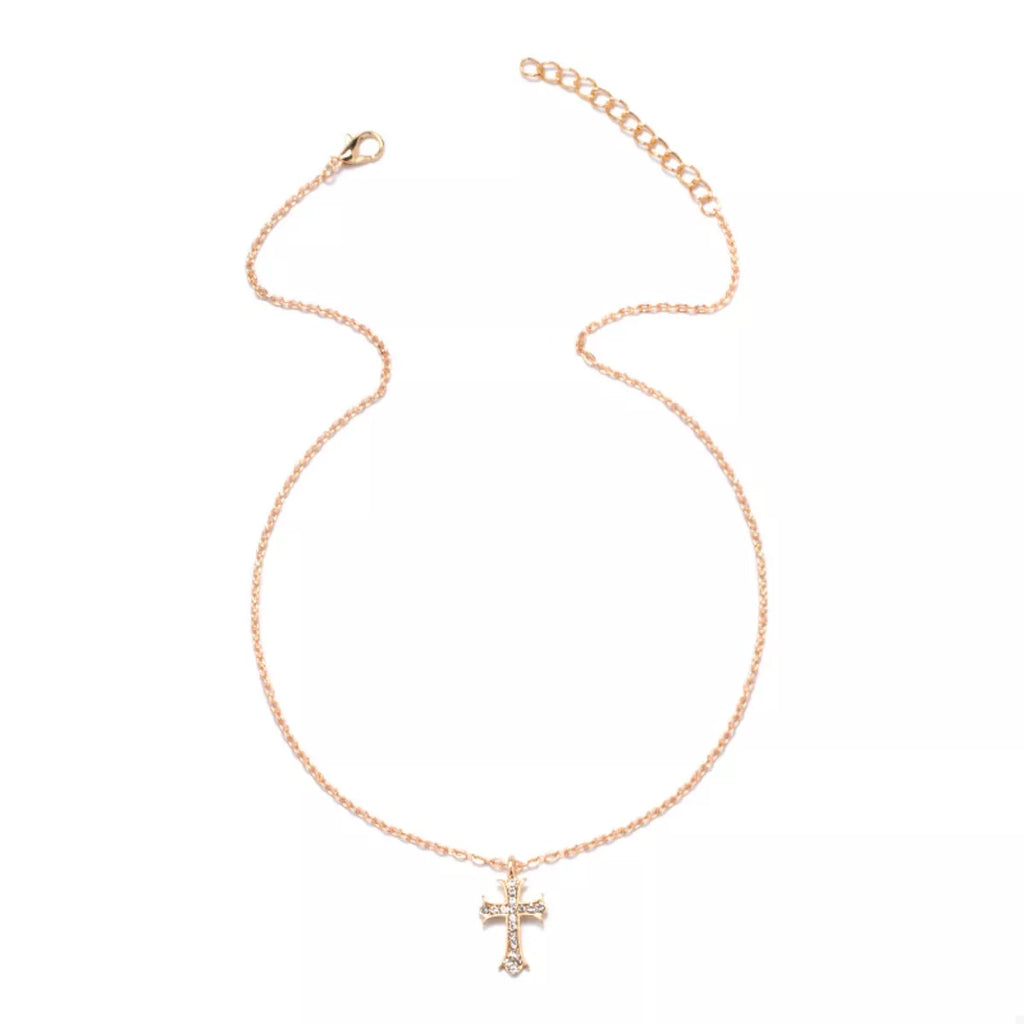 18K Gold-Plated Rhinestone Cross Necklace