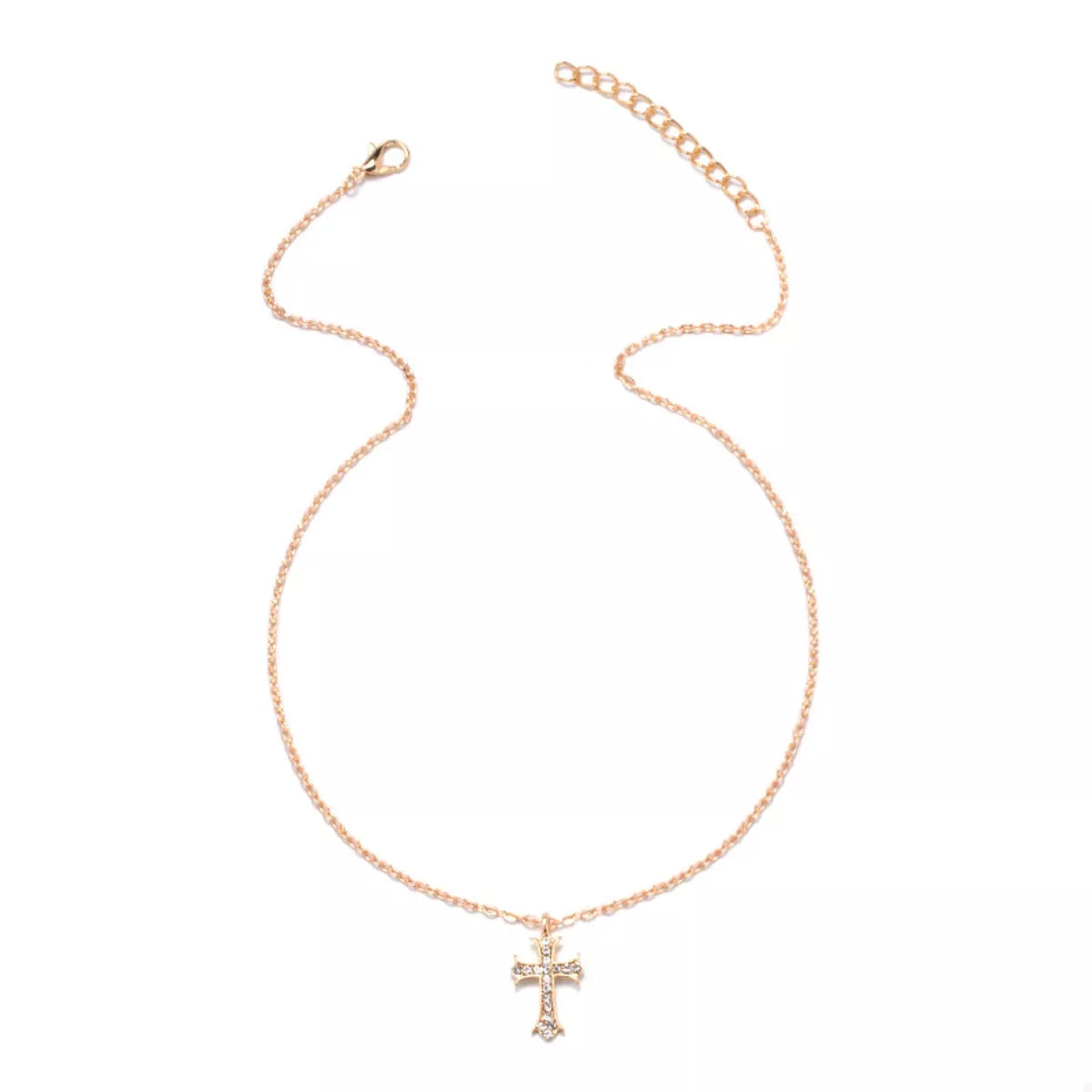 18K Gold-Plated Rhinestone Cross Necklace