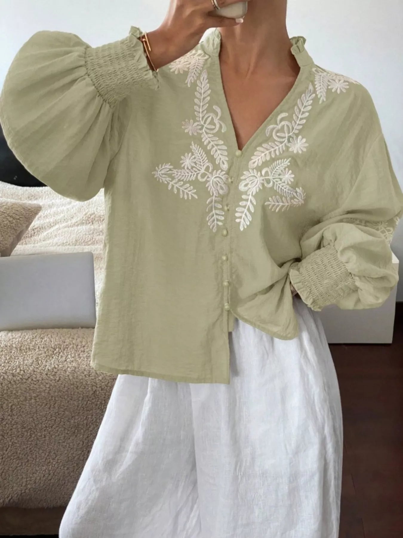 Embroidered Long Sleeve Blouse