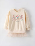 Children's Cartoon Animal Mesh Trim Sweatshirt