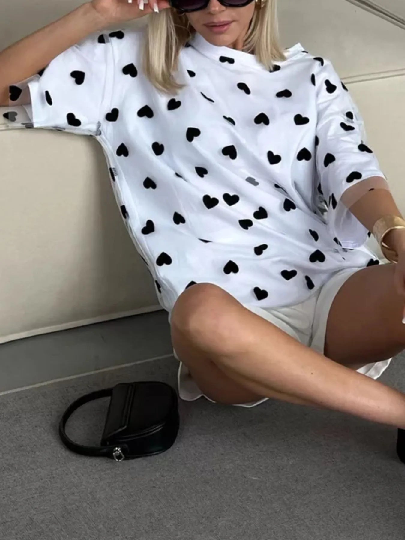 Heart Print Oversized T-Shirt
