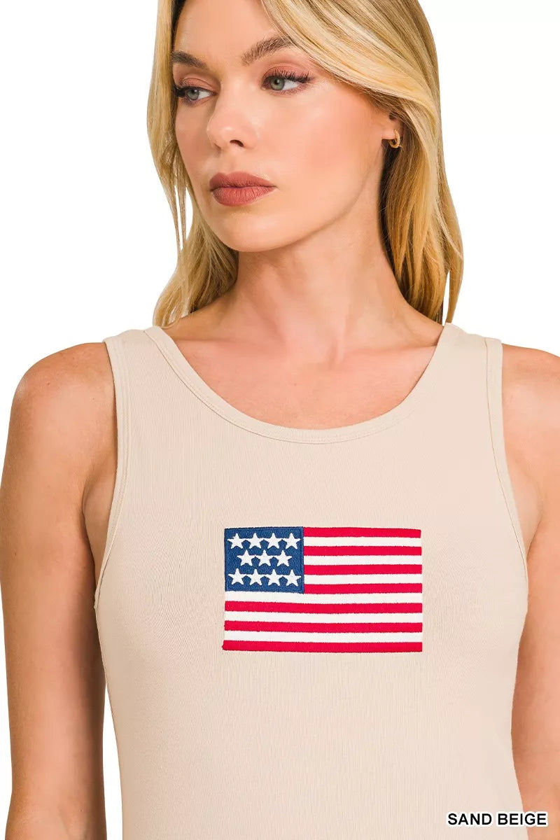 Zenana Double Scoop American Flag Embroidered Tank Top