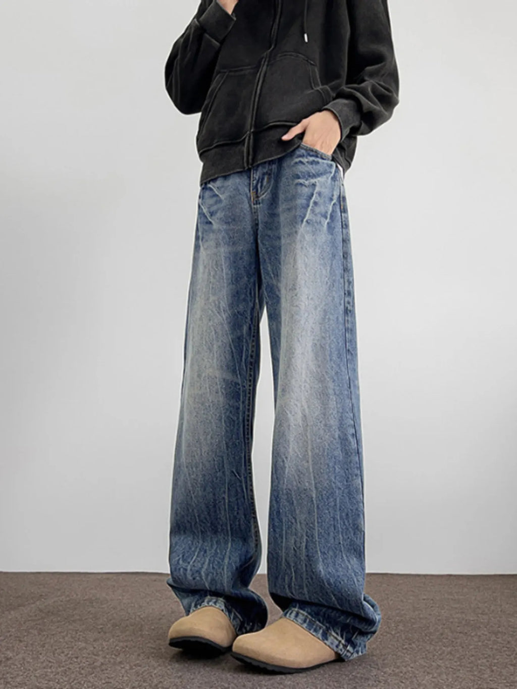 Men's Plus Size Vintage Wash Wide Leg Jeans