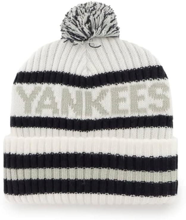 47 New York Yankees Adult Bering Cuffed Knit Pom Beanie Hat - White