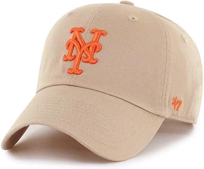 47 New York Mets Hat Mens Womens Clean Up Adjustable Baseball Cap, Khaki