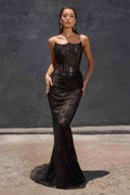 Ladivine CB162 Fitted Strapless Scoop Neck Leg Slit Beaded Gown