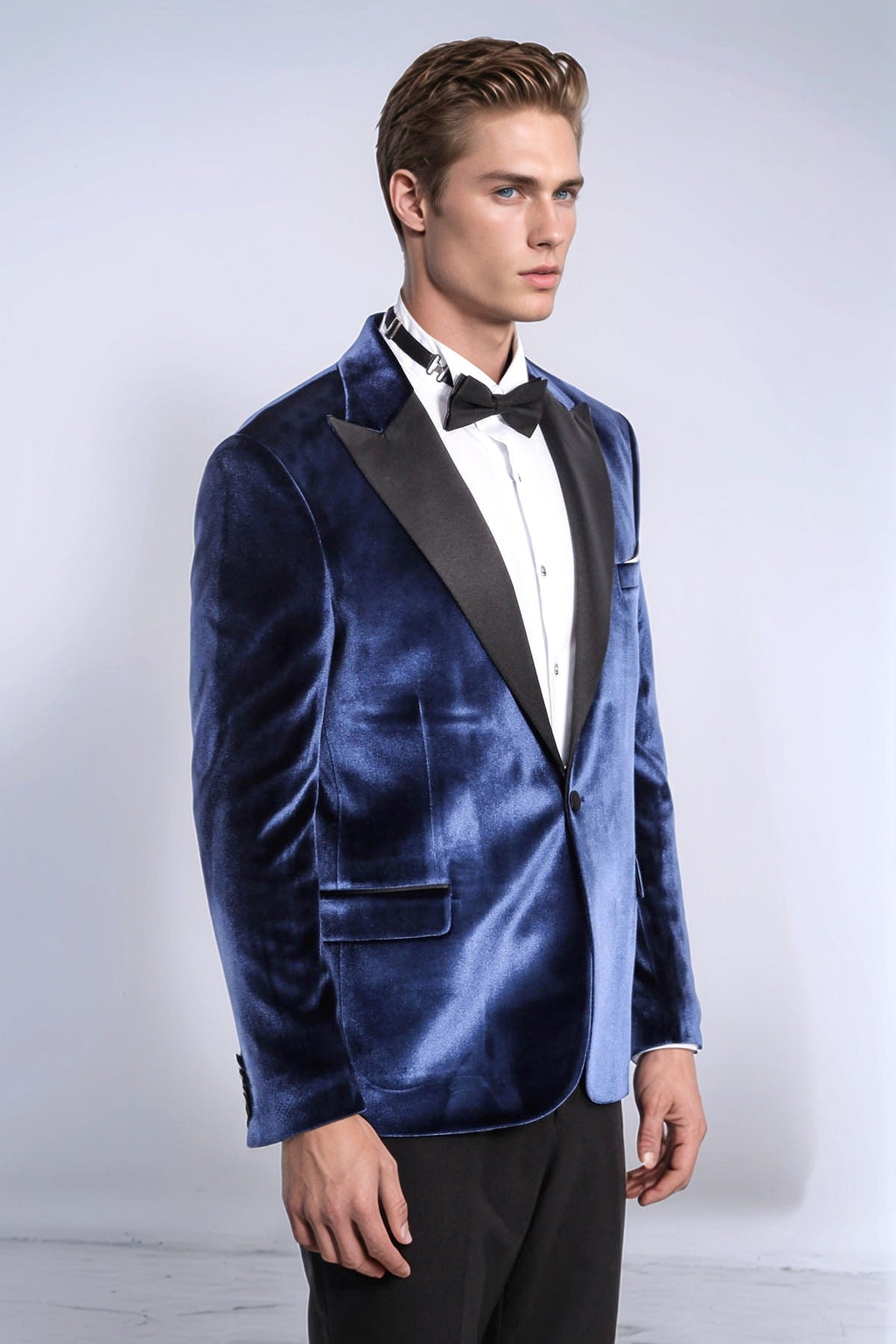Velvet Slim Fit Blue Men Tuxedo Jacket - Wessi