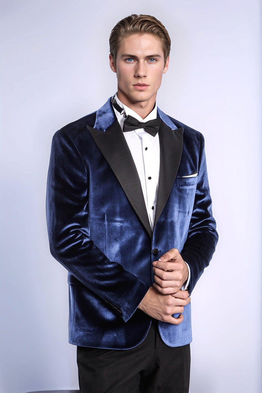 Velvet Slim Fit Blue Men Tuxedo Jacket - Wessi