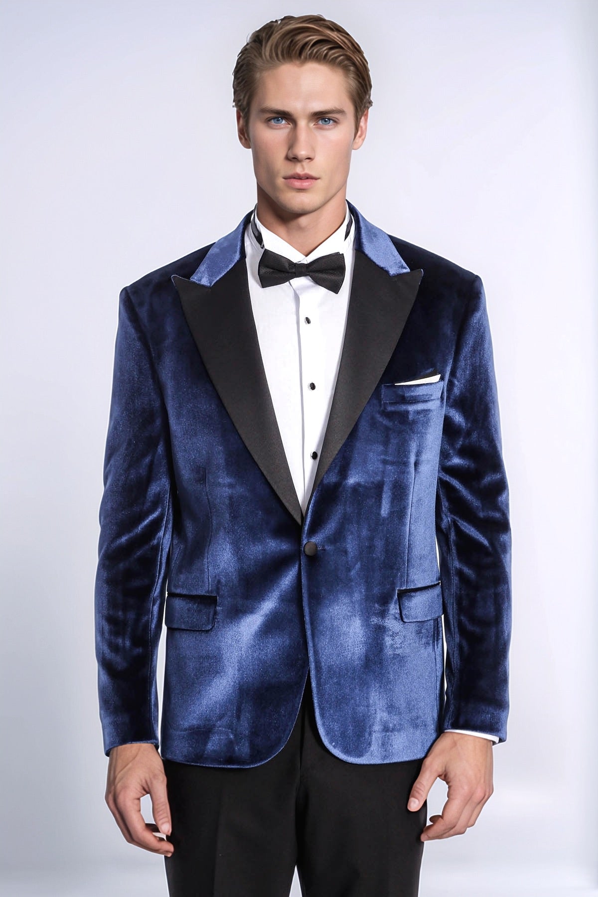 Velvet Slim Fit Blue Men Tuxedo Jacket - Wessi