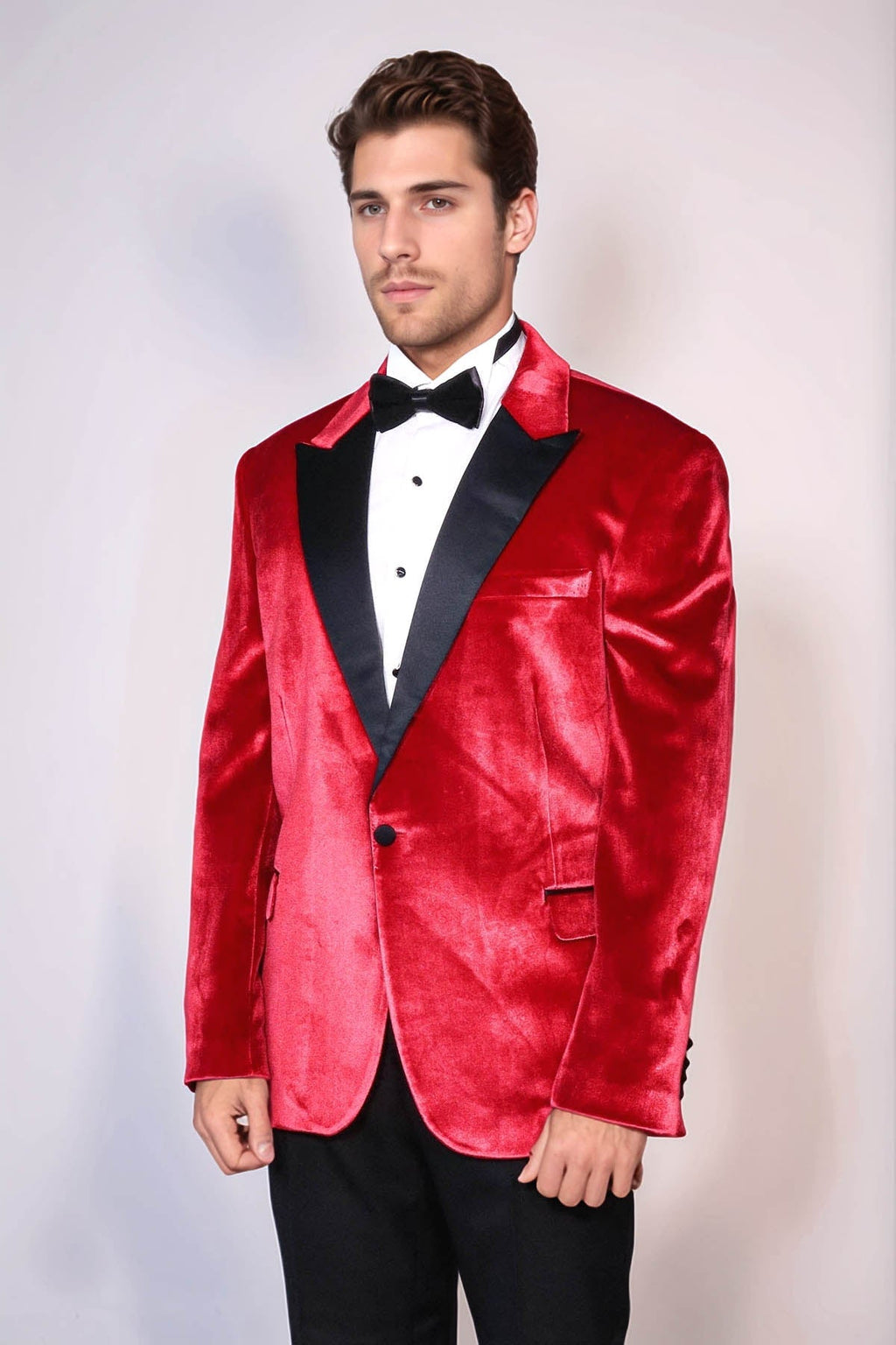 Peak Lapel Velvet Red Men Wedding Tuxedo Blazer - Wessi