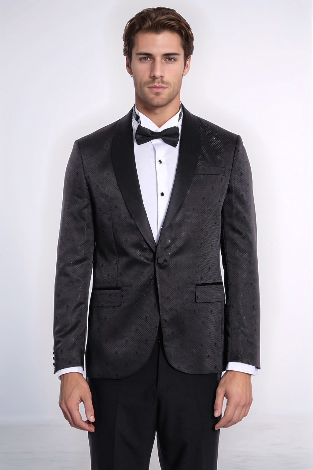Dot Patterned Slim Fit Black Men Tuxedo Jacket - Wessi