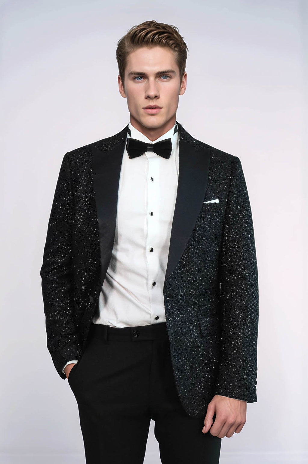 Gingham Patterned Glitter Black Men Party Blazer - Wessi