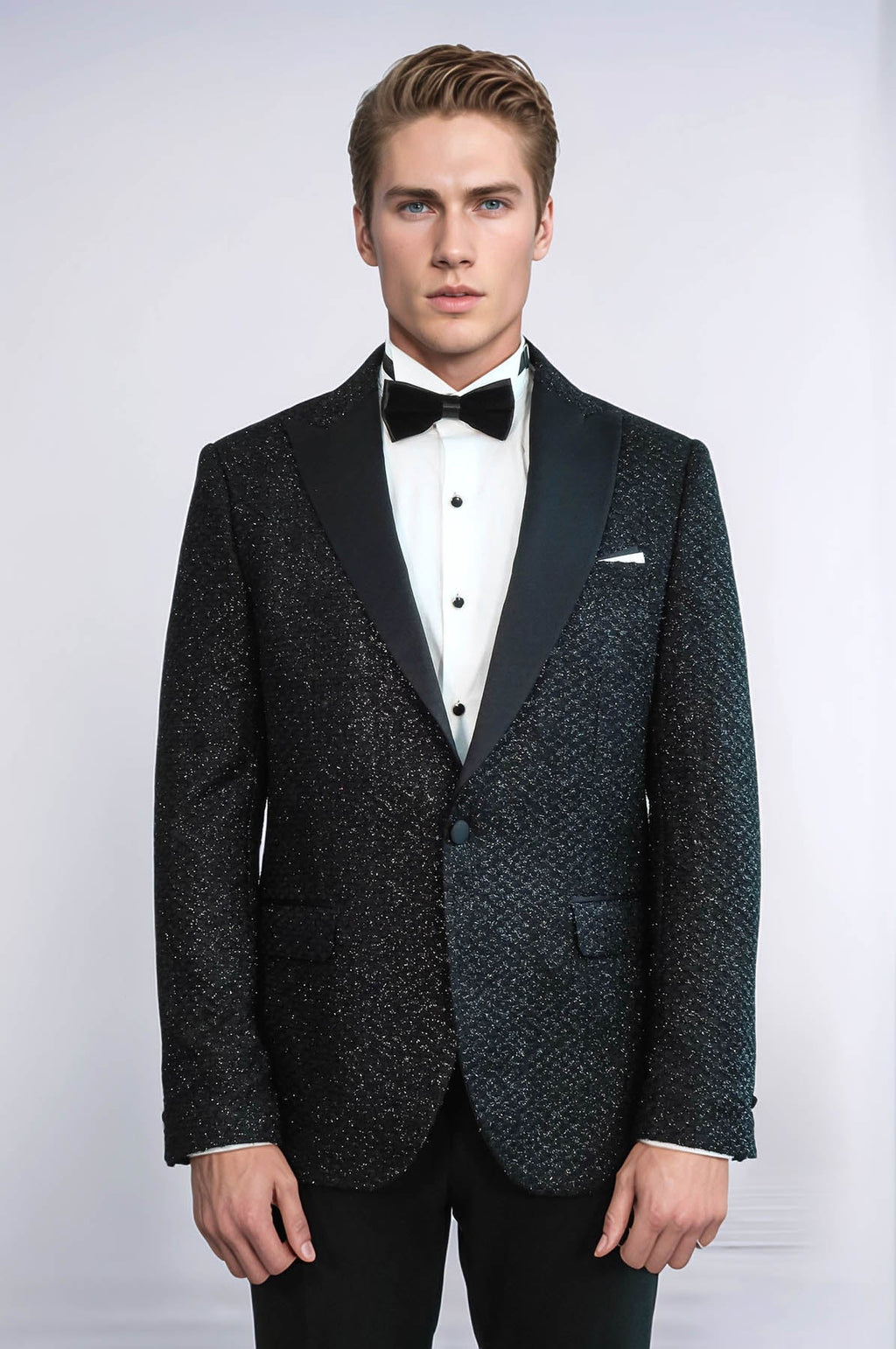 Gingham Patterned Glitter Black Men Party Blazer - Wessi
