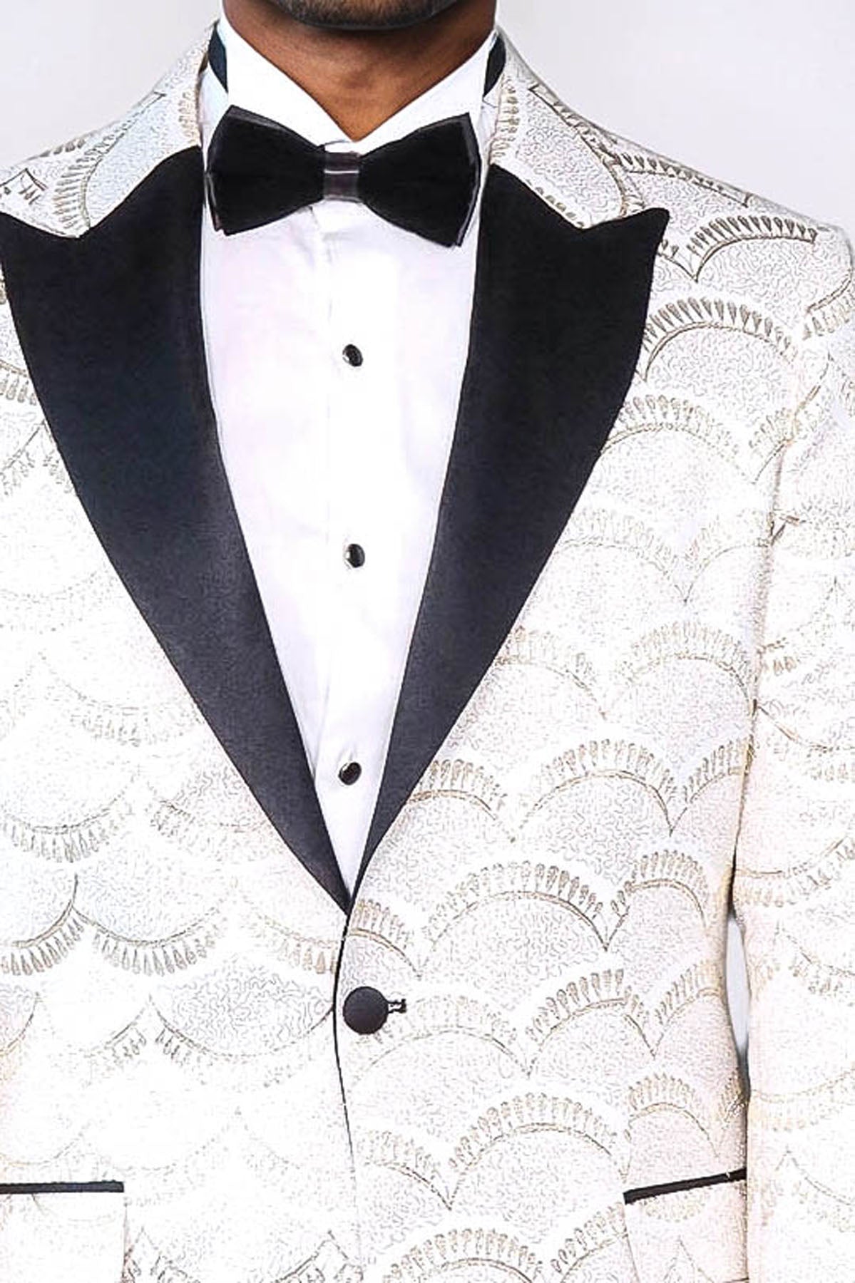 Patterned Slim Fit White Men Dinner Jacket - Wessi