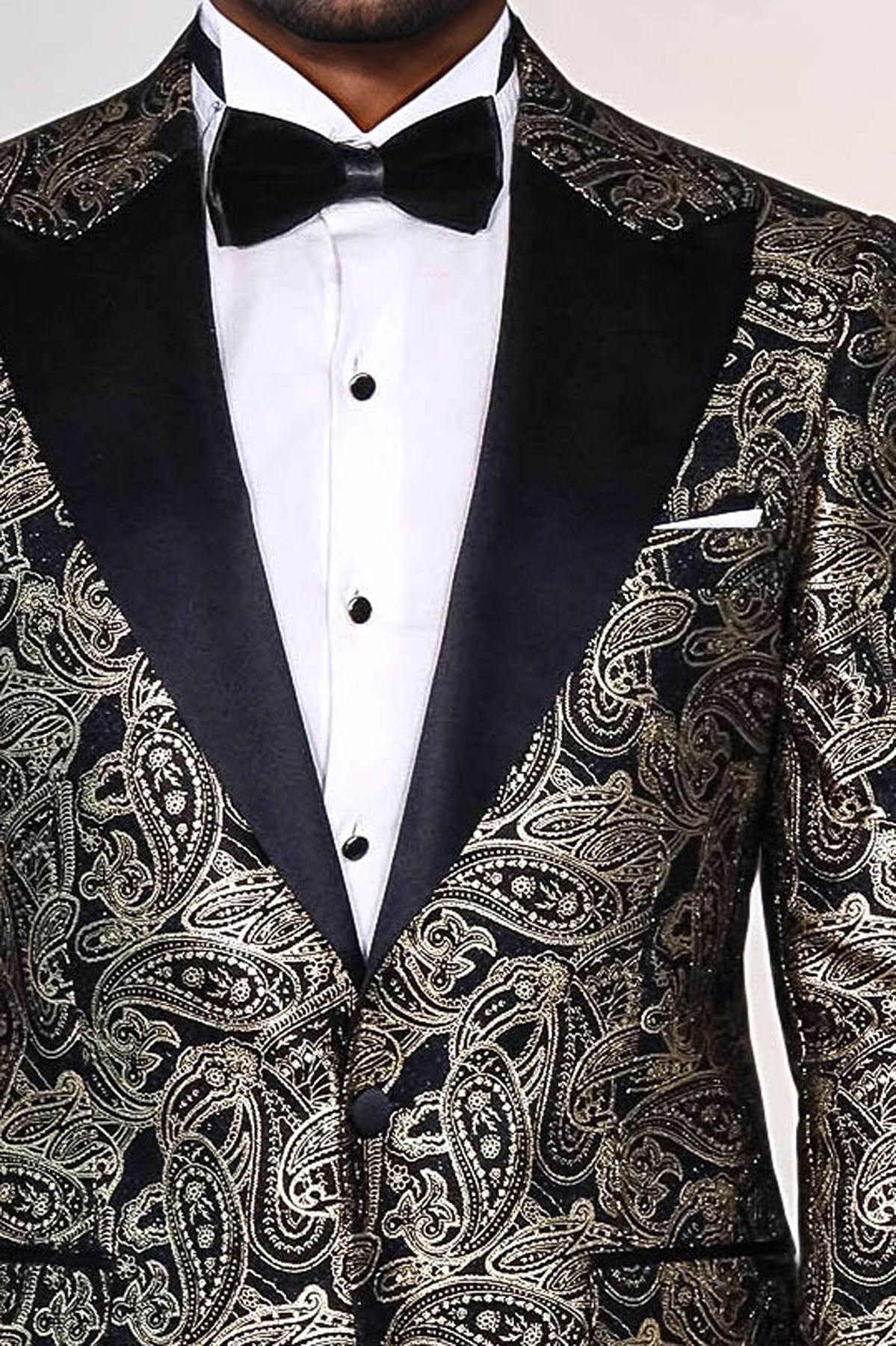Paisley Peak Lapel Black Men Dinner Tuxedo  Jacket - Wessi