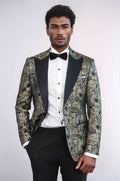 Paisley Peak Lapel Navy Blue Men Party Blazer - Wessi