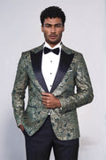 Paisley Peak Lapel Green Men Stage Tuxedo Jacket - Wessi
