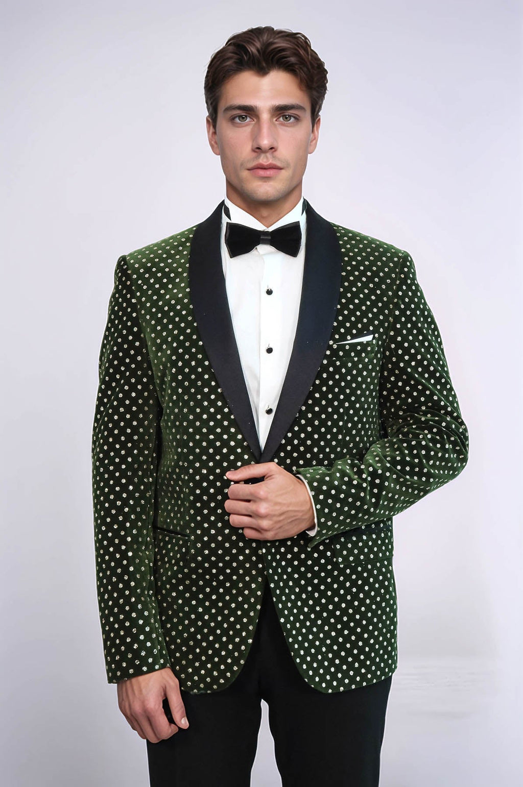 Dot Pattern Slim Fit Dark Green Men Wedding Groom Blazer - Wessi