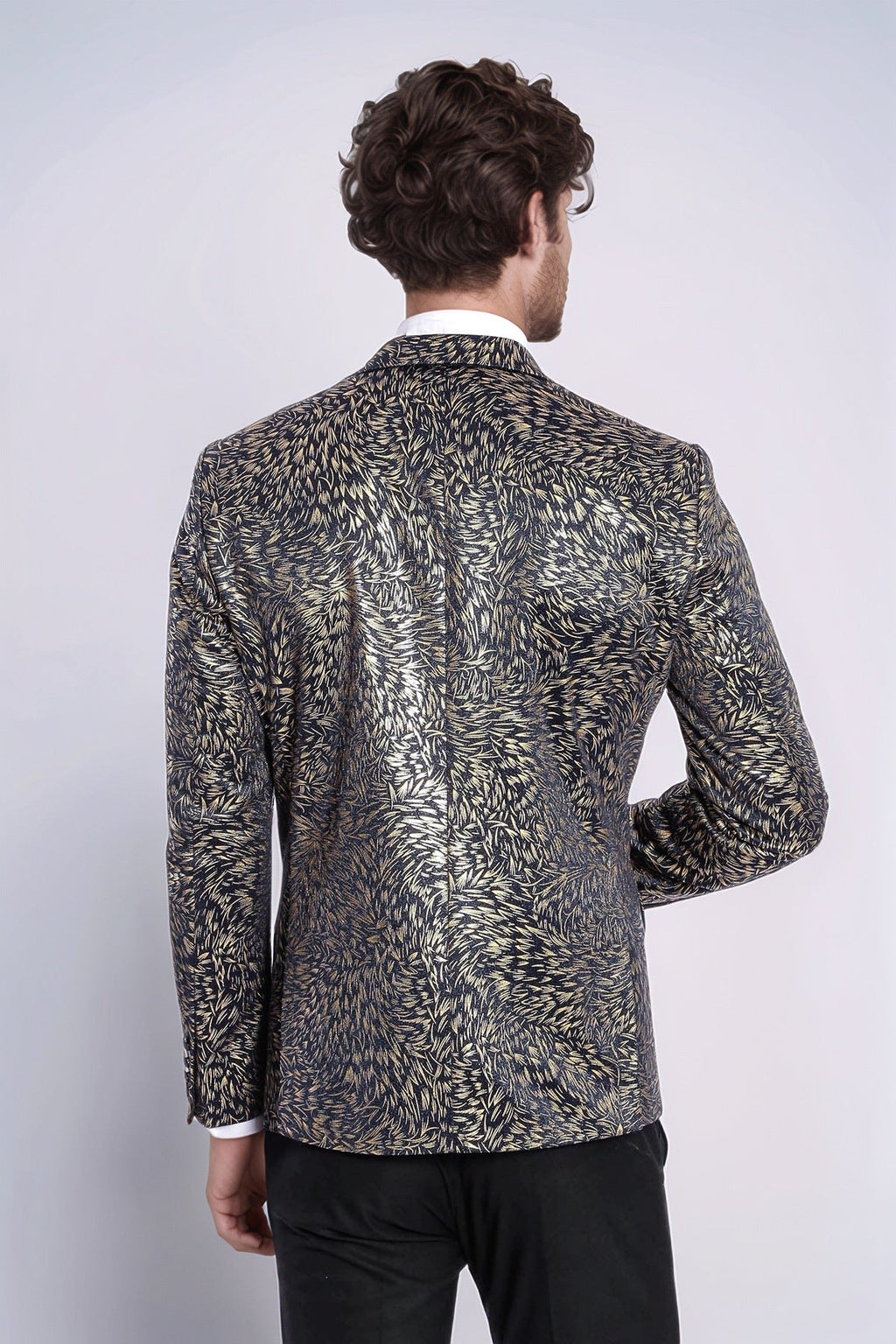 Feather Patterned Slim Fit Navy Blue Men Dinner Jacket - Wessi
