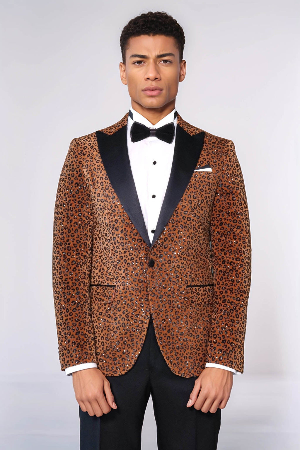 Leopard Pattern Slim Fit Peak Lapel Yellow Men Tuxedo Party Blazer