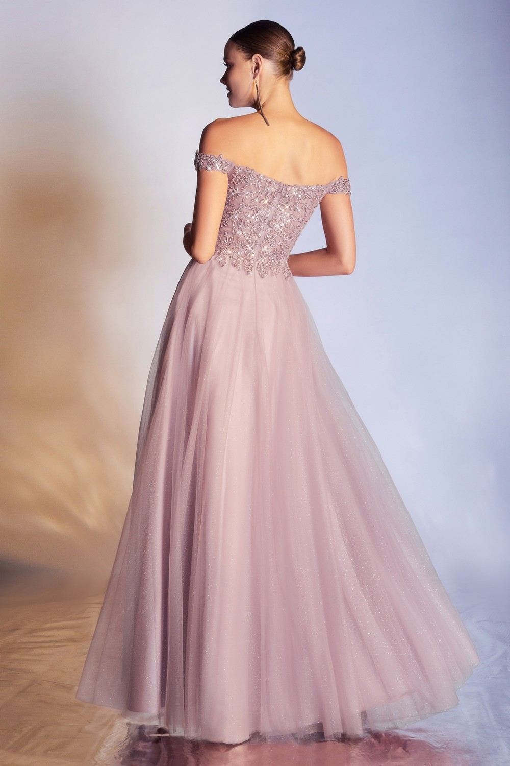 Cinderella Divine CD0177 Glitter Tulle A-Line Ball Gown Off the Shoulder