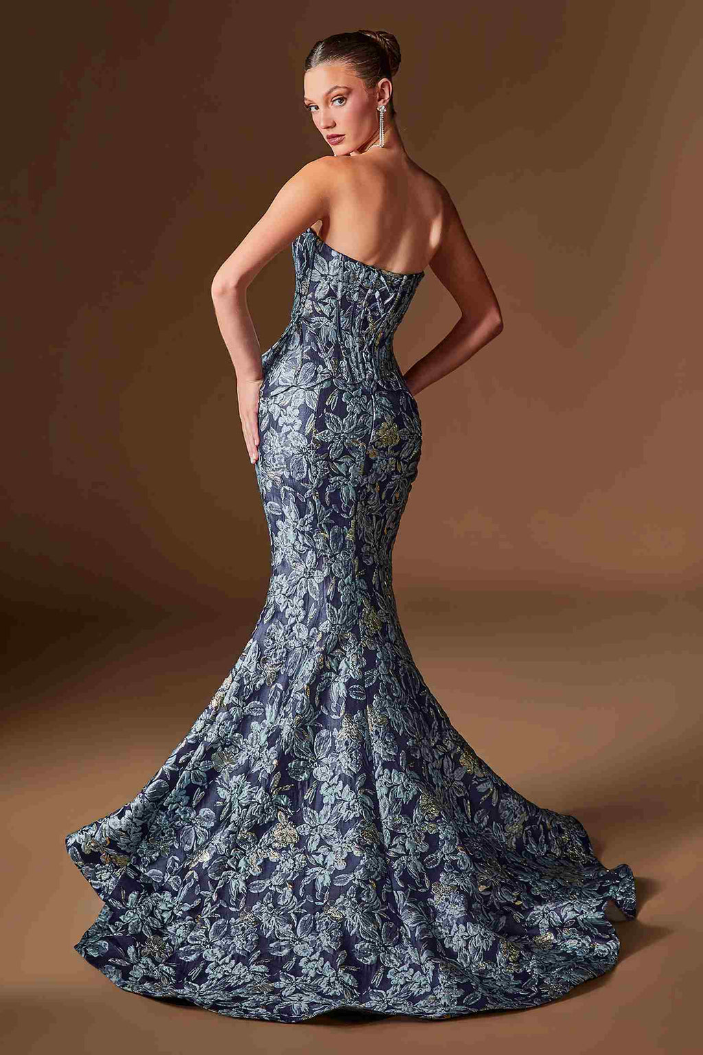 Ladivine CD655 Luxurious Floral Jacquard Fitted Mermaid Gown