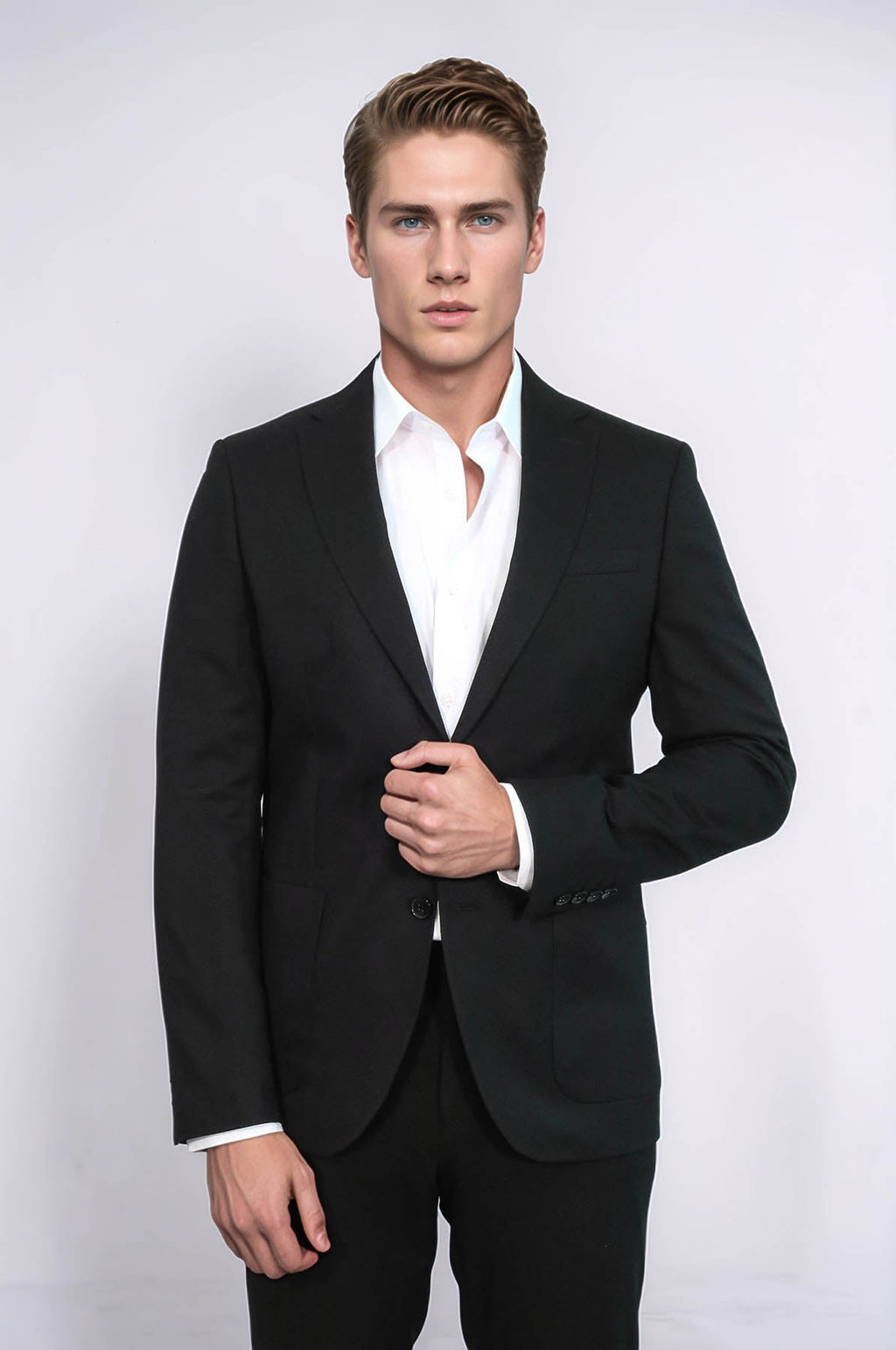 Textured Slim Fit Notch Lapel Black Men Blazer - Wessi