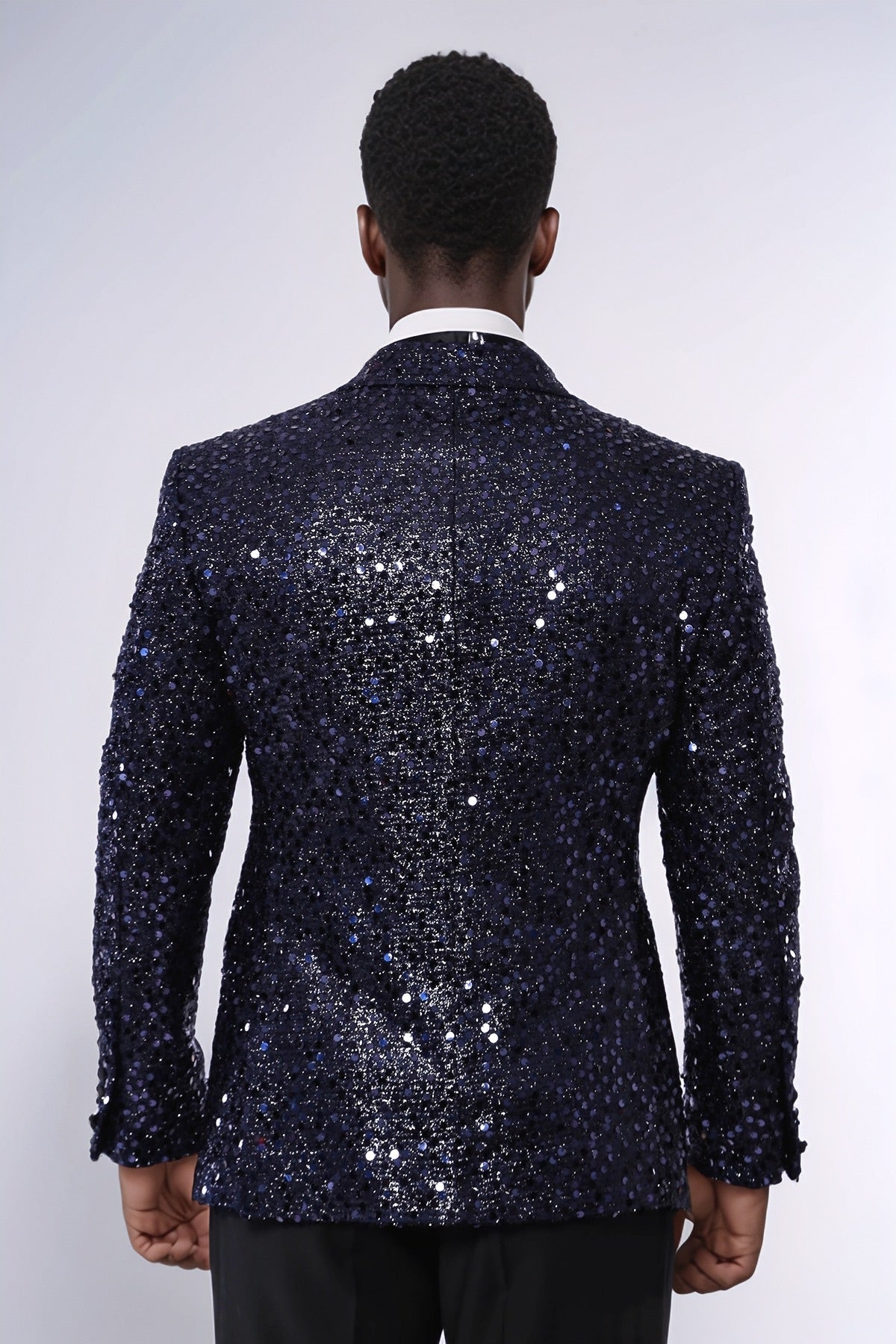 Navy Blue Sequin Patterned Party Blazer | Wessi