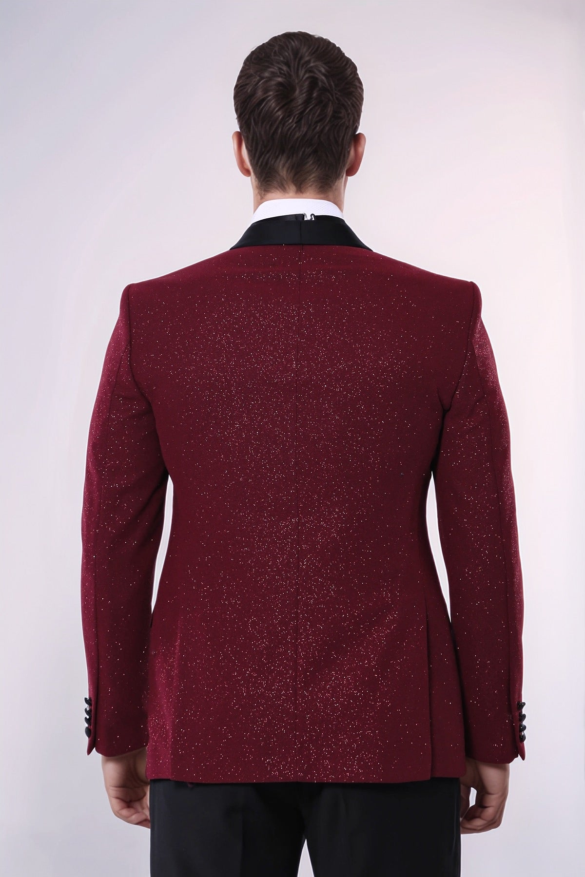 Burgundy Shawl Lapel Sparkly Men Tuxedo Jacket - Wessi