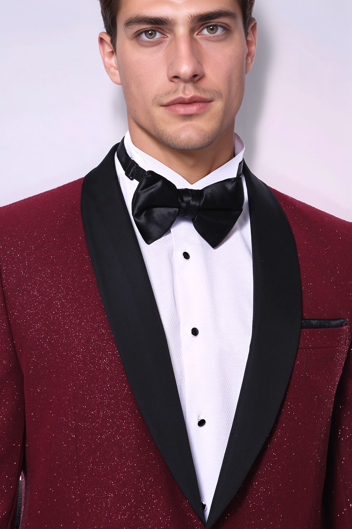 Burgundy Shawl Lapel Sparkly Men Tuxedo Jacket - Wessi