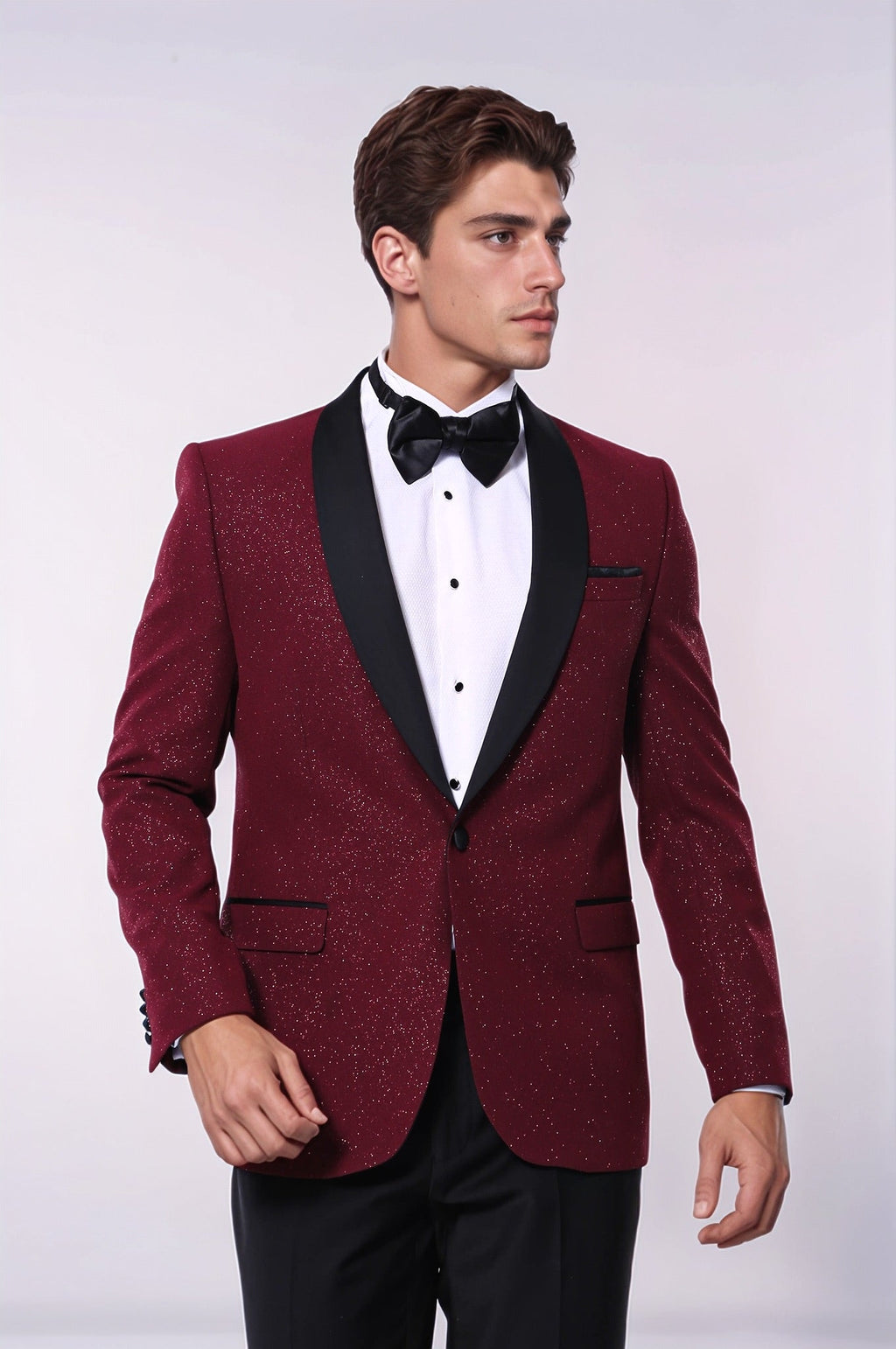 Burgundy Shawl Lapel Sparkly Men Tuxedo Jacket - Wessi