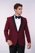 Burgundy Shawl Lapel Sparkly Men Tuxedo Jacket - Wessi